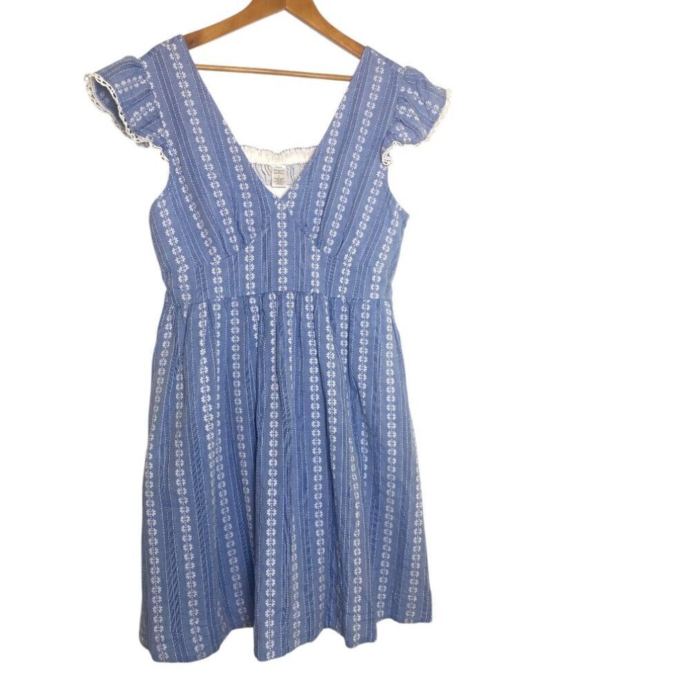 Peyton&Parker Milkmaid Dress Cottagecore Blue White Cap Sleeve Lg - Picture 6 of 7